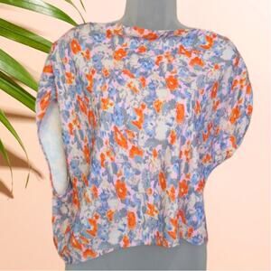 Soft Watercolor Floral Blouse – Open Edit Size XL – Bright Drapey Top